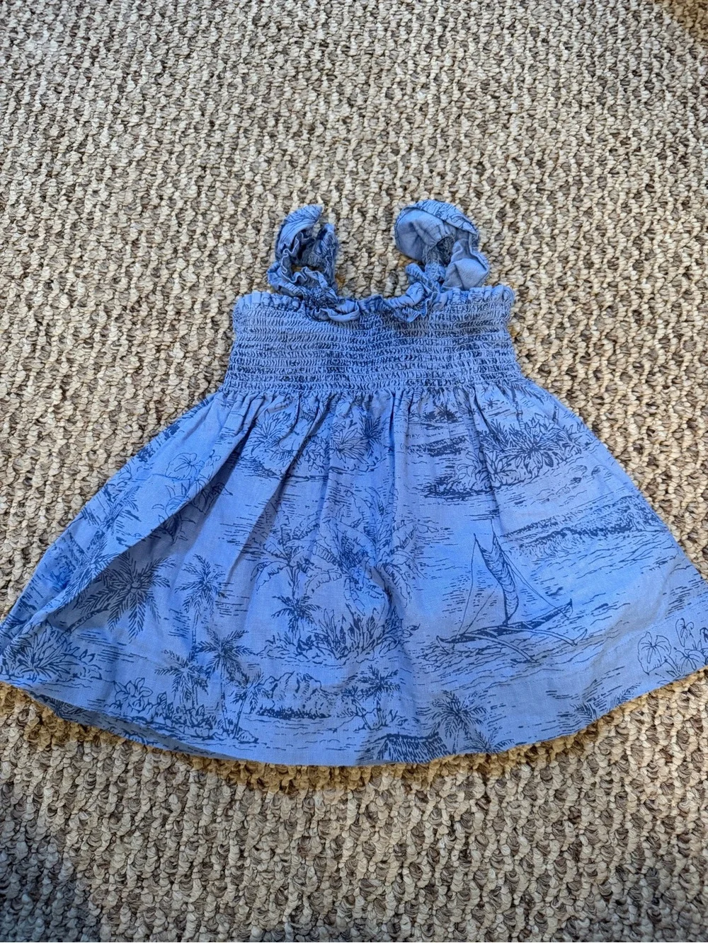 GAP Blue Tropical Print Smocked Sundress